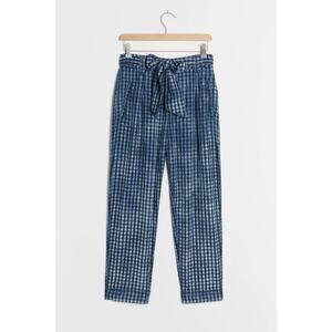 Anthropologie Maeve Blue Gingham Avryl Beached Slim Pants Size 2 Edgy Funky Fun